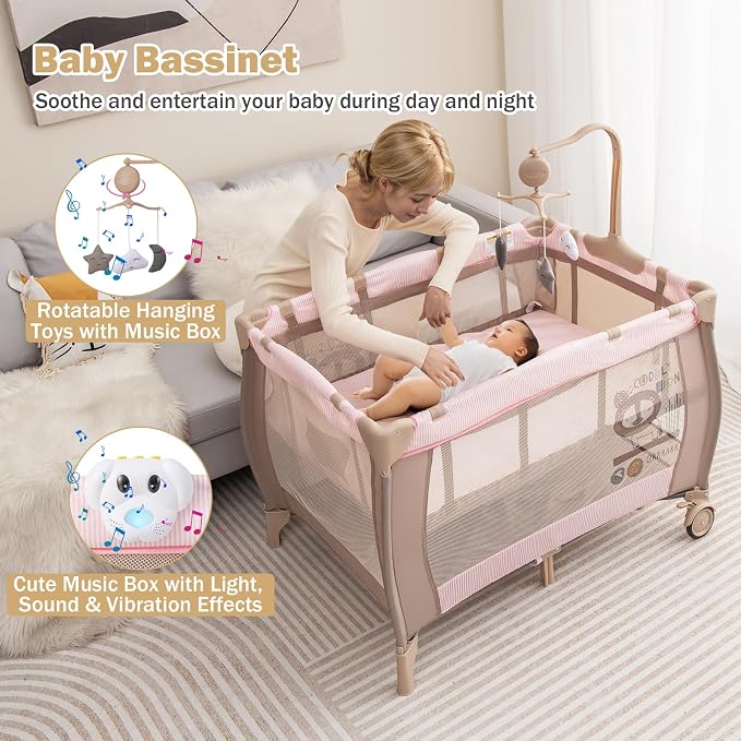 HONEY JOY Pack and Play, 3 in 1 Portable Baby Playard - Image 8
