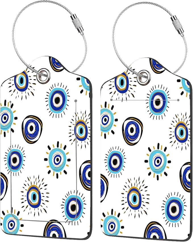 2 Pack Luggage Tag for Suitcase, Evil Eye PU Leather Suitcase Tags Identifiers by EOBKLAX