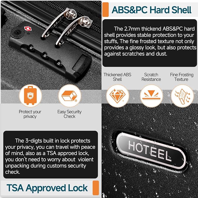 Hoteel Luggage Sets 3 Piece, ABS+PC Hard Shell Expandable Suitcases - Image 7