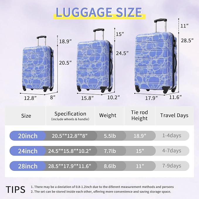 Merax Luggage Sets 3 Piece, Hardside Suitcase Set - Image 2