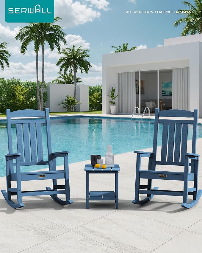 SERWALL Outdoor Rocking Chair Set of 2, HDPE Patio Rocking Chair All-Weather - Image 2