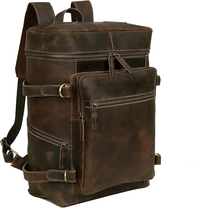 HLC Leather Brown Backpack For Men 17 Inch Genuine Laptop Backpack For Women by HLCLeather