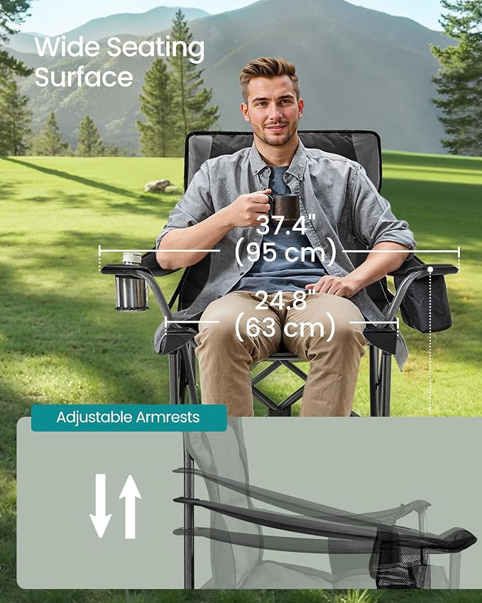 SONGMICS Oversized Lumbar Support Camping Chair, Heavy-Duty Outdoor Folding - Image 4