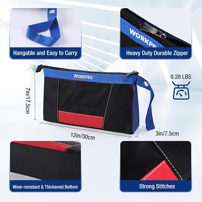 WORKPRO 12" Tool Pouches with Zipper, Heavy-Duty Small Tool Bag, Utility small - Image 2