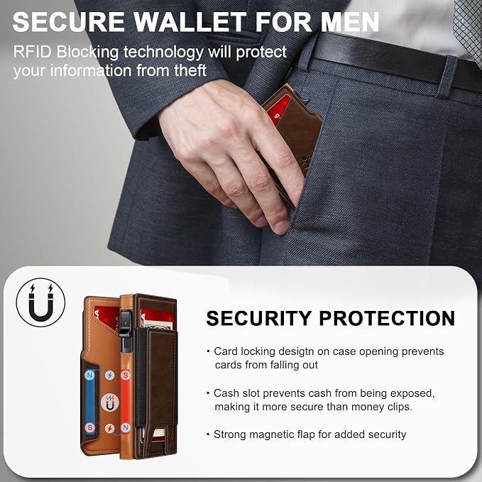 Wallet for Men Wallet with Slim Pop Up Card Holder 9-13 Cards, Bifold - Image 7