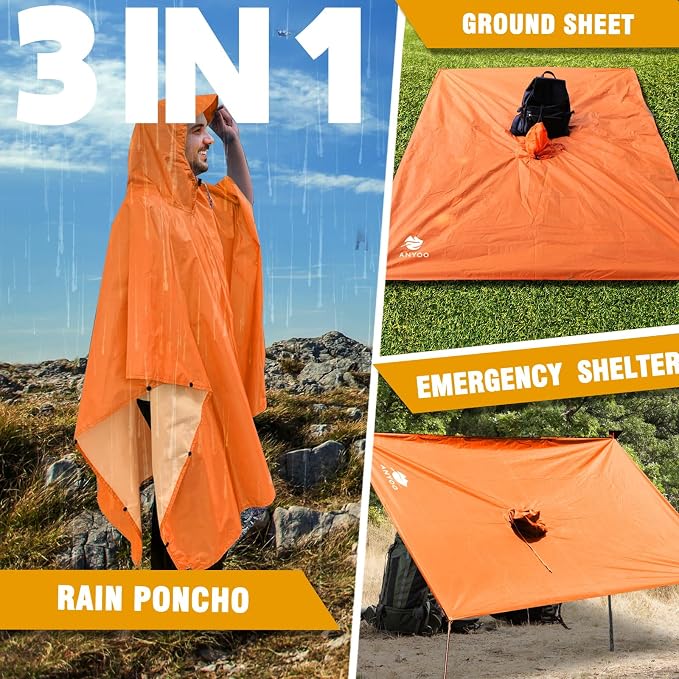ANYOO Hooded Rain Poncho for Adults Waterproof Lightweight Rain Coat for Men - Image 6