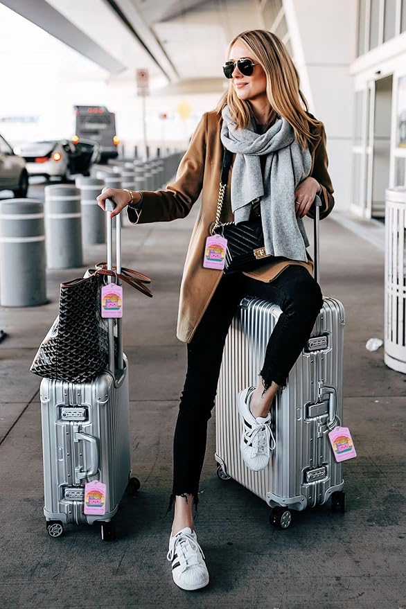2 Pack Luggage Tags for suitcases Cute Pink Trash on fire I'm Fine It's Fine - Image 5