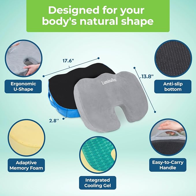 LuminaRest® Gel Seat Cushion for Long Sitting – CertiPUR-US® Certified Memory - Image 2