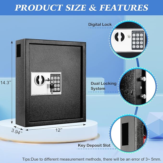 KYODOLED Electronic 60-Key Cabinet Wall-Mounted Digital Key Safe, Key Lock Box - Image 2