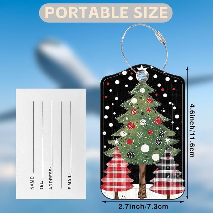 2 Pack Luggage Tags for Suitcases Christmas Tree Leather Luggage Tags Privacy - Image 2