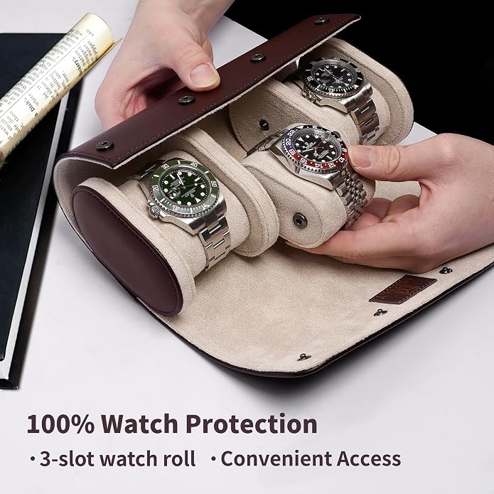 MOZSLY Watch Roll Travel Case 3 Slots Portable Watches Box Organizer Storage - Image 3