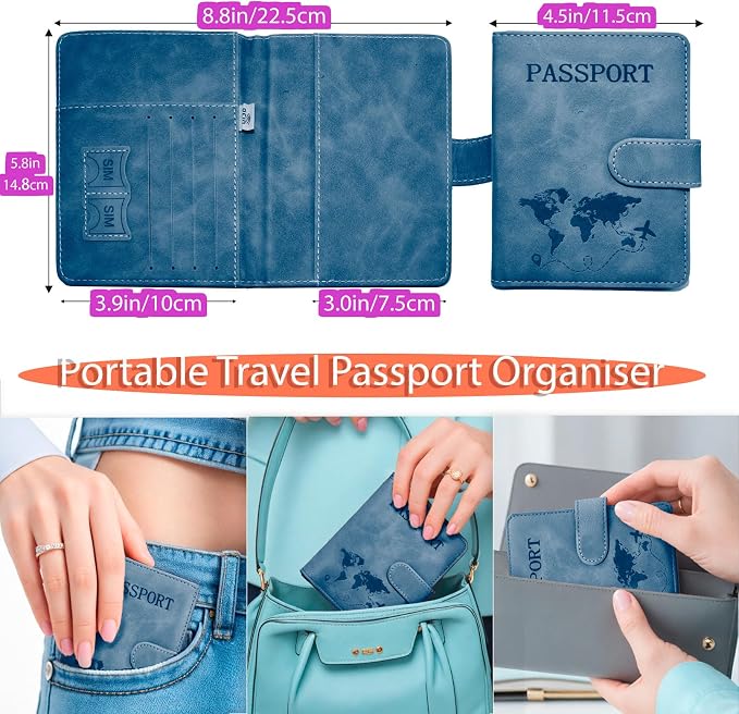 Passport Holder for Travel Essentials, 2 Pack Rfid Passport Cover for Women Men - Image 3