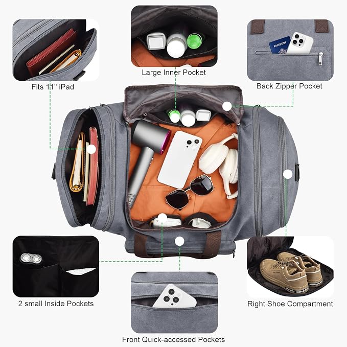 Felipe Varela 60L Duffle Bag for Men, Large Expandable Canvas Duffel Bag for - Image 5