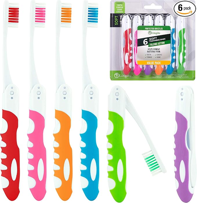 Travel Toothbrush, Portable Toothbrush Built in Cover, Travel Size Toothbrush by LINGITO
