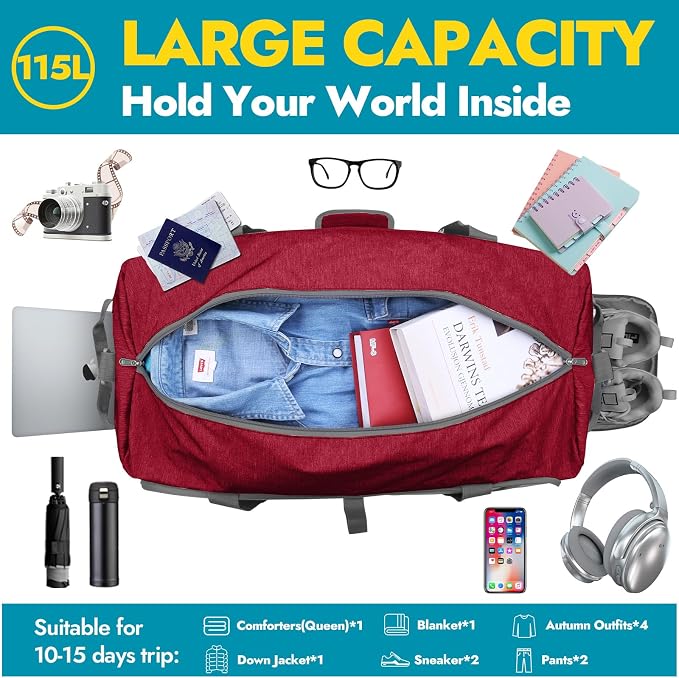 Canway 115L Travel Duffel Bag, Foldable Weekender Bag - Image 3