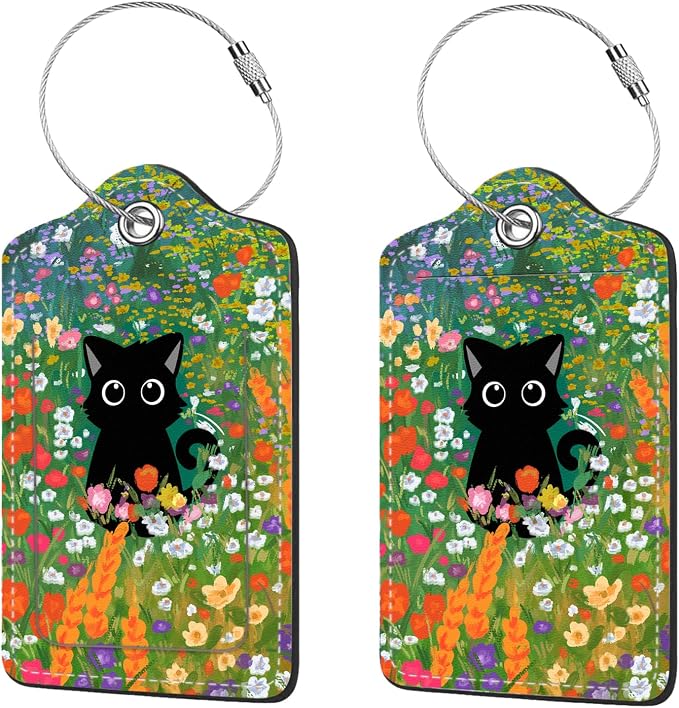 2 Pcs Luggage Tags for Suitcase, Cute Unique PU Leather Travel Bag Tag by Anikathy