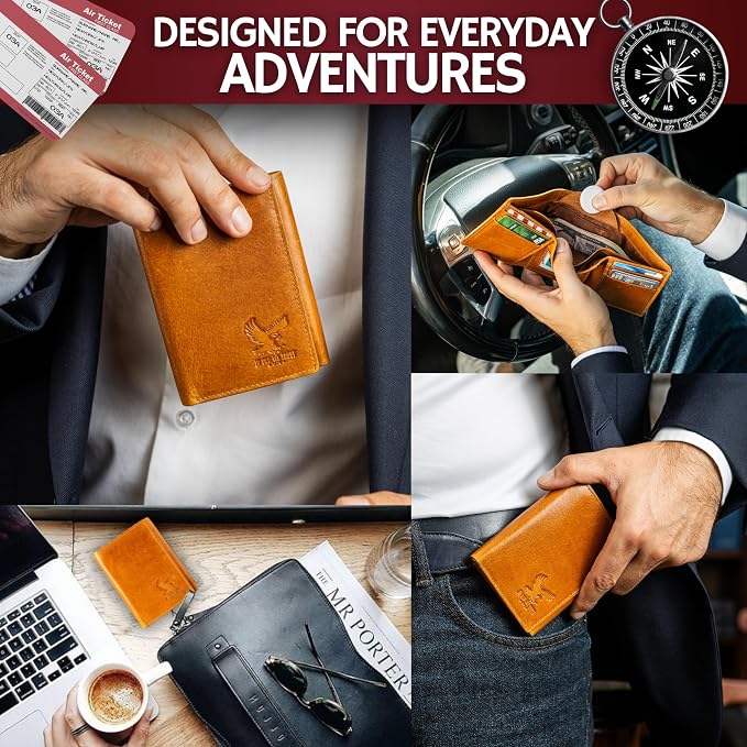 BULL GUARD Best Leather Men's RFID Trifold Wallet - Image 6