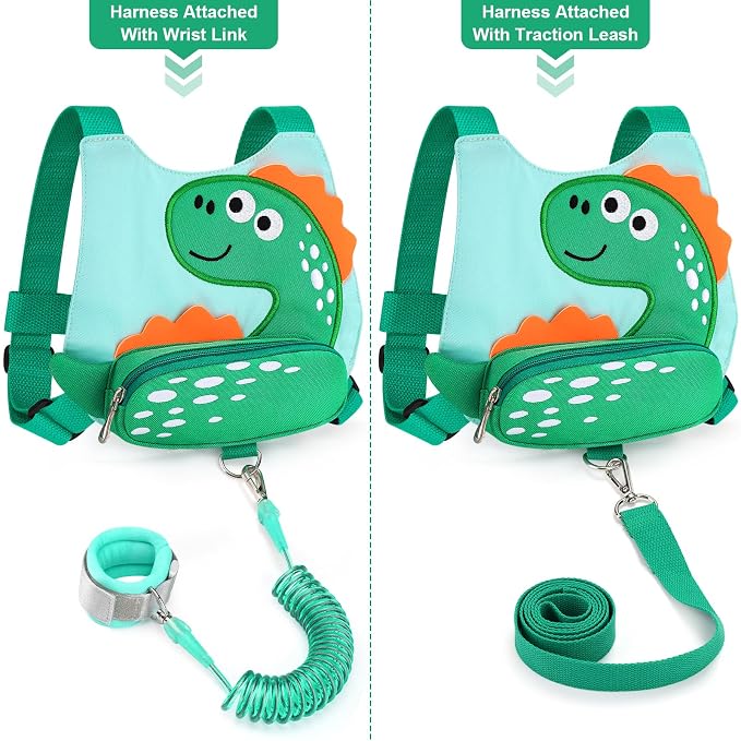 Accmor 3 in 1 Toddler Harness Leash + Baby Anti Lost Wrist Link, Cute Dinosaur - Image 3