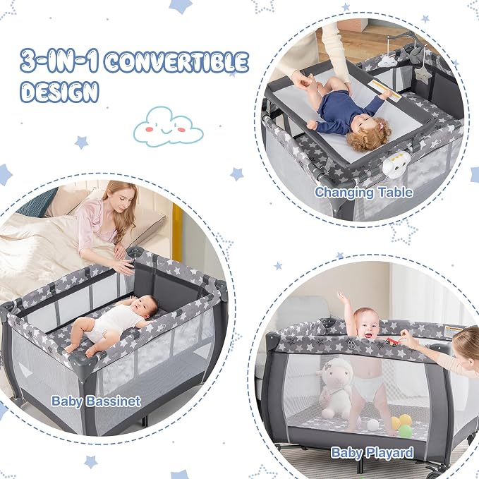 HONEY JOY Pack and Play, 3 in 1 Portable Baby Playard - Image 2