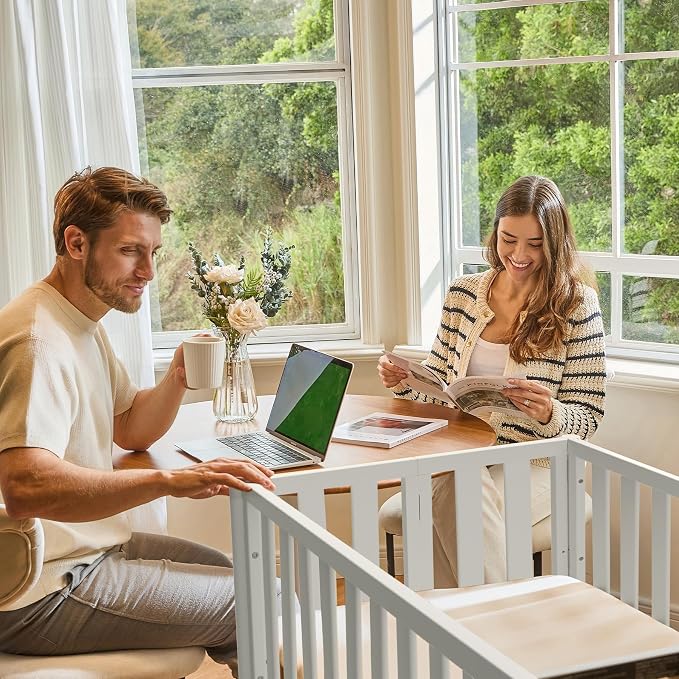 EvoNook 6-in-1 Convertible Mini Crib, 100% New Zealand Solid Wood, 4 Adjustable - Image 4