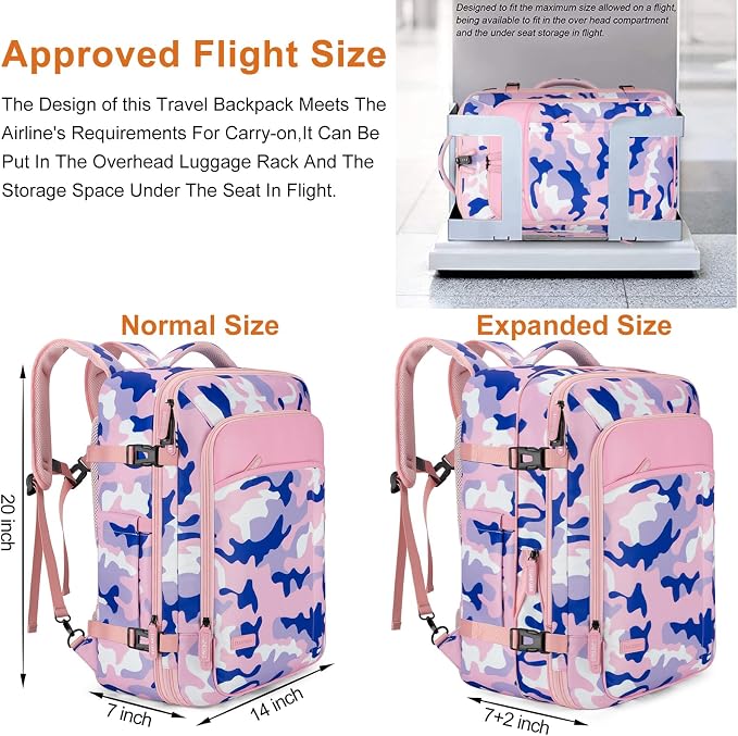Travel Backpack 42L Carry on Backpack Flight Approved Expandable Travel - Image 2