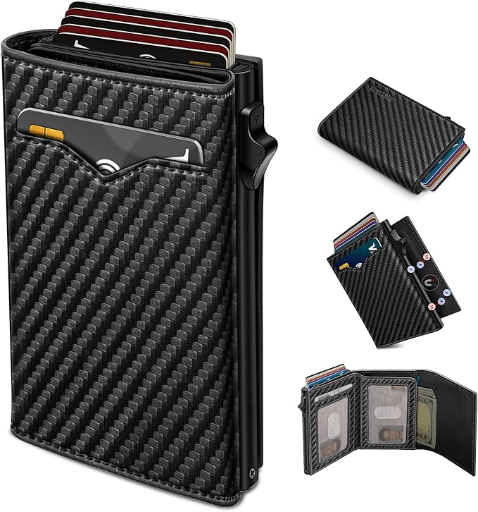 Wallet for Men, with Cash Pocket 2 ID Window 9-13 Cards, Metal Case Smart Slim by Miyozi
