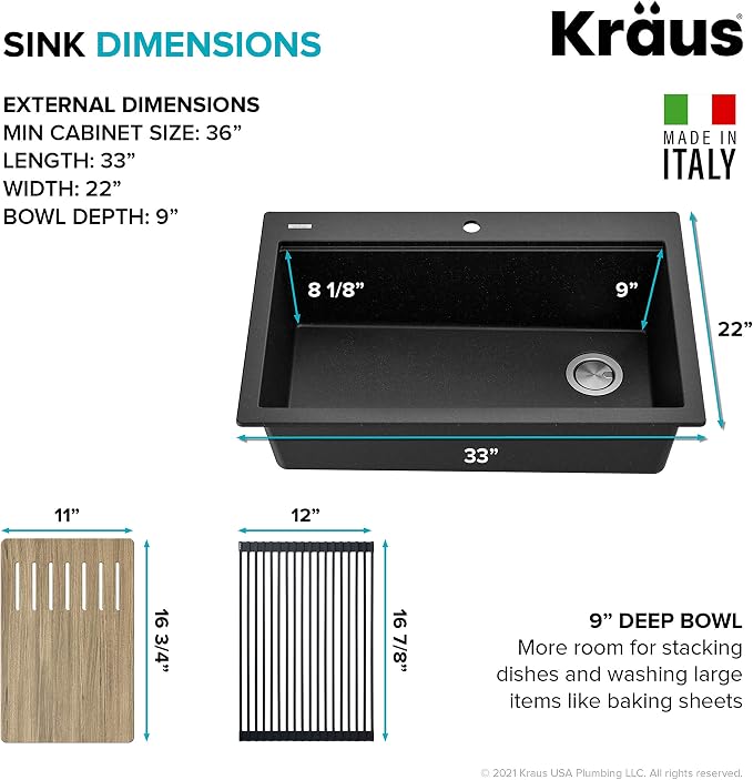 KRAUS Bellucci Workstation 33" Single Bowl Granite Kitchen Sink in Metallic - Image 5