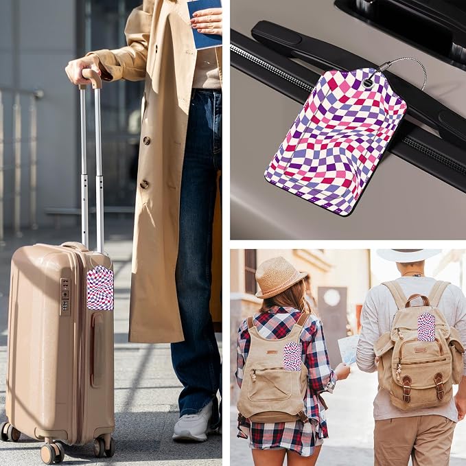 2 Pack Checkered Luggage Tags for Suitcases, Plaid Leather Luggage Tag - Image 2