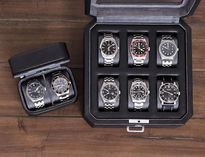 ROTHWELL Gift Box with 6 Slots Leather Watch Box and 2 Watches Travel Case - Image 2