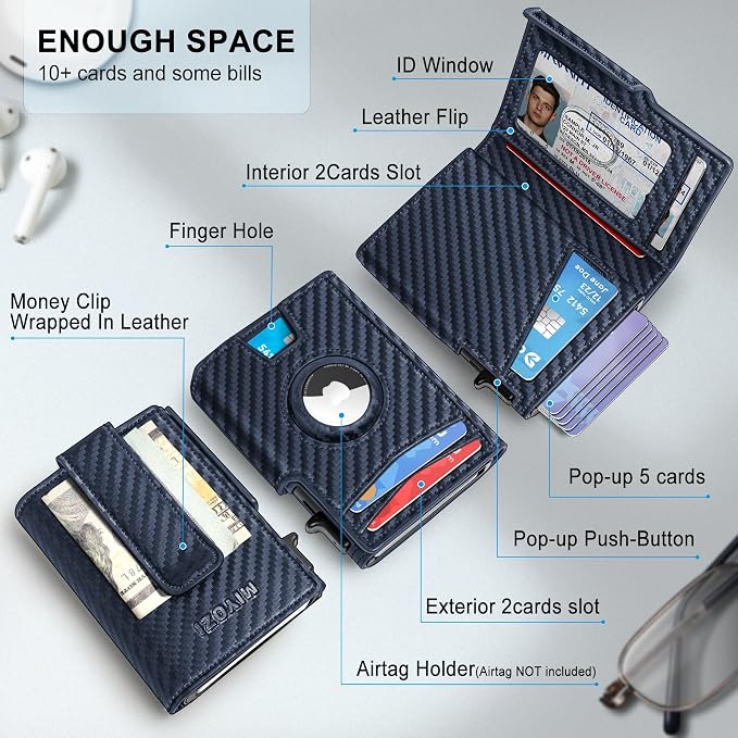 Airtag Wallet for Men, with Money Clip 10 Cards Metal Case Smart Slim Pop Up - Image 2