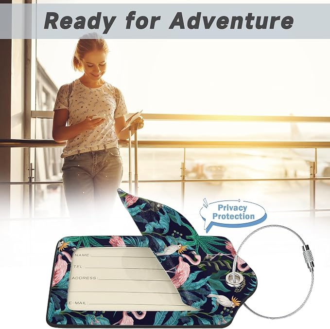 2 Pack Luggage Tag for Suitcase, Flamingo Parrots Leather Suitcase Tags - Image 5
