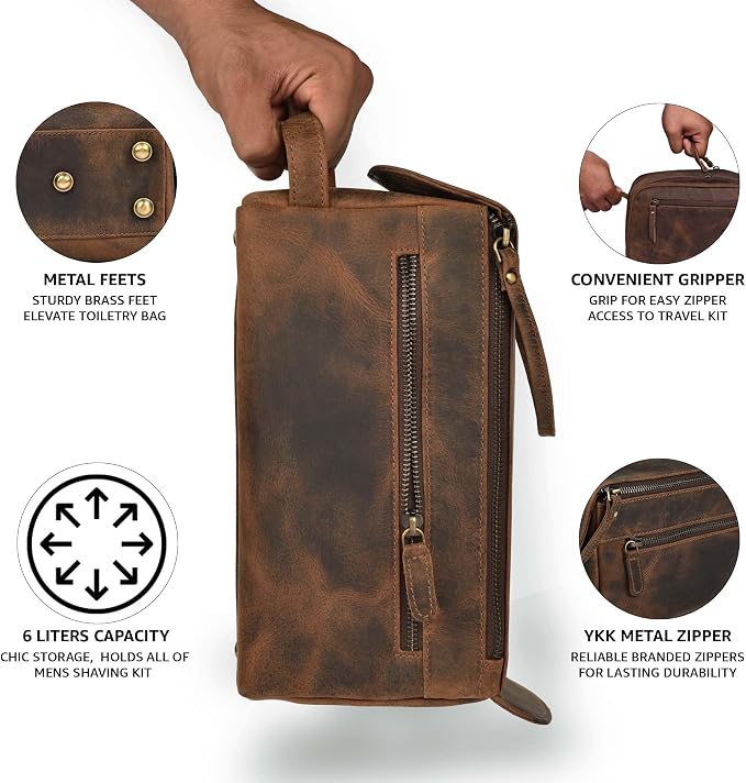LEATHER VILLAGE Premium Leather Travel Toiletry Bag - Image 2