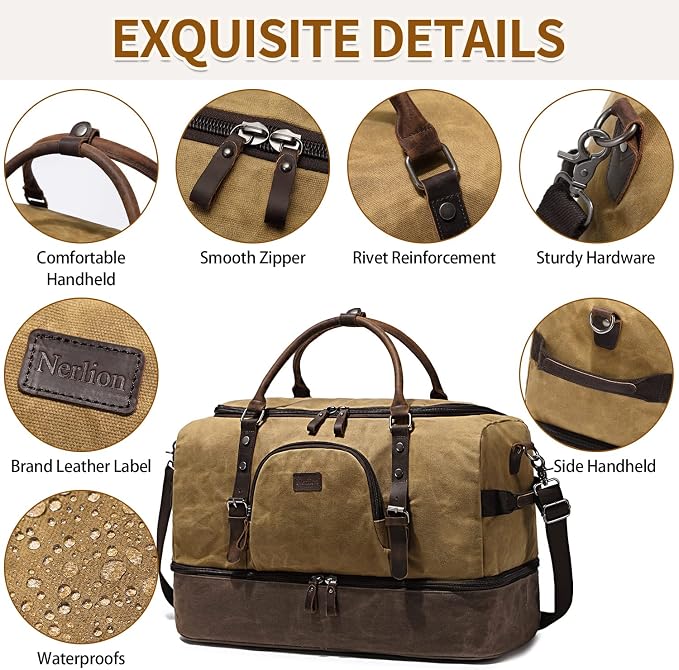 Nerlion Weekender Bag with Shoe Compartment Large Overnight Bag - Image 6
