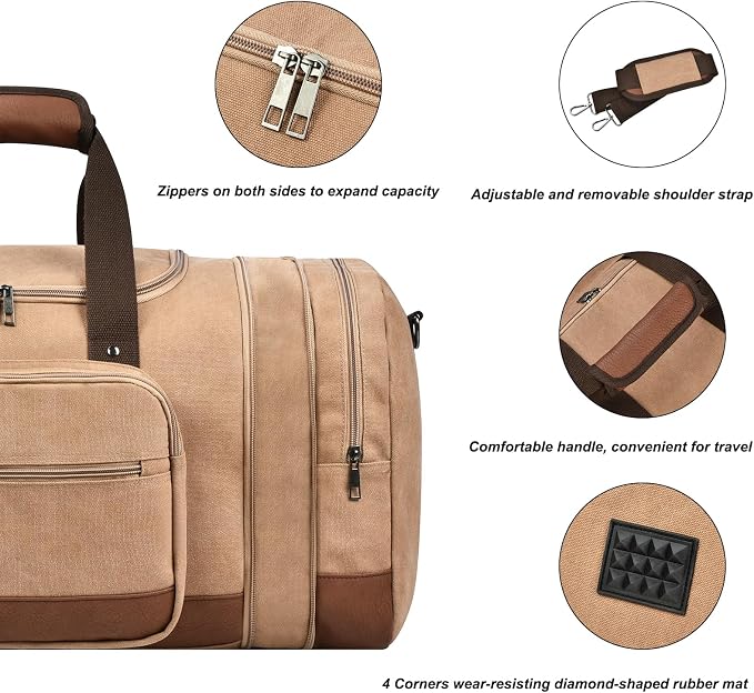 Litvyak Duffle Bag for Travel, Large 60L Canvas Travel Duffel Bags Overnight - Image 5