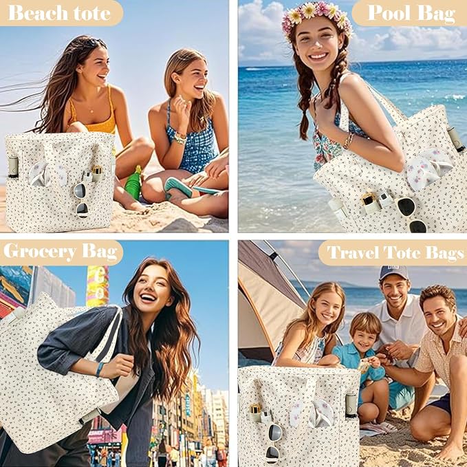 LEDAOU Beach Bag Waterproof Sandproof Women Tote Bag Pool Bag - Image 2