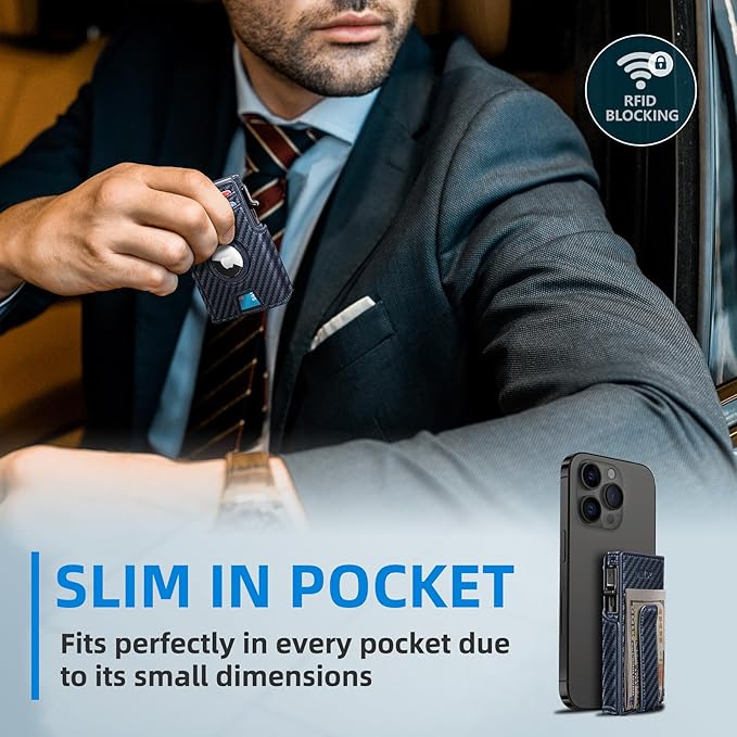 Airtag Wallet for Men, with Money Clip 10 Cards Metal Case Smart Slim Pop Up - Image 6