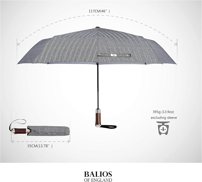 Balios Travel Umbrella Luxurious Golden Hardwood Handle Auto Open & Close - Image 4