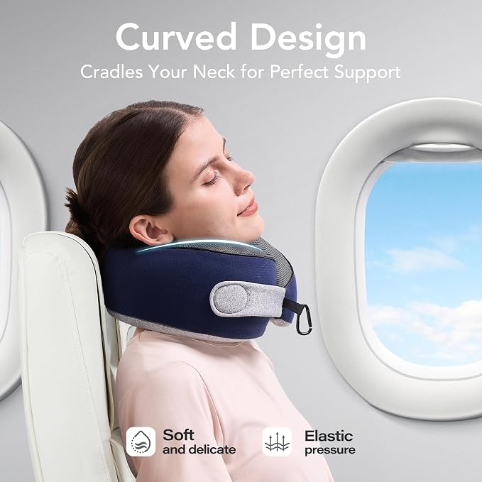 Travel Pillow, 100% Pure Memory Foam Travel Neck Pillow Airplane Neck Support - Image 4