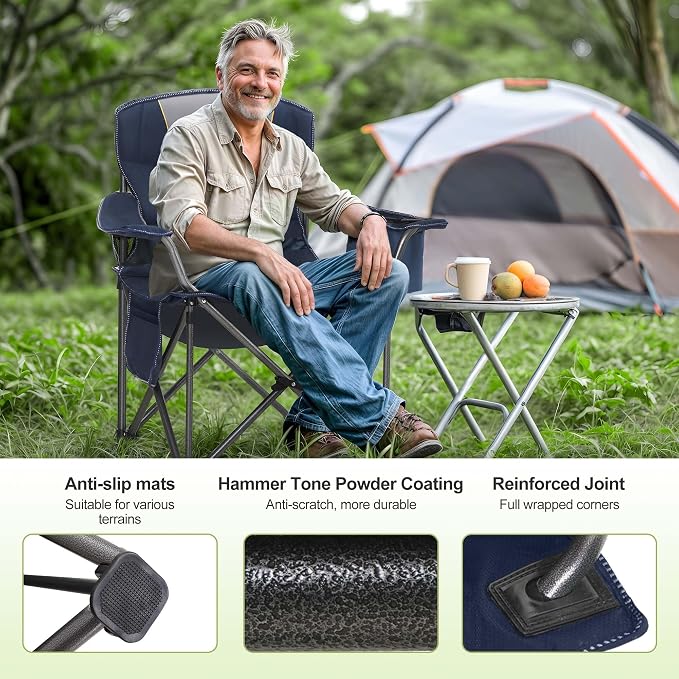 LET'S CAMP Folding Camping Chair Oversized Heavy Duty Padded Outdoor Chair - Image 5