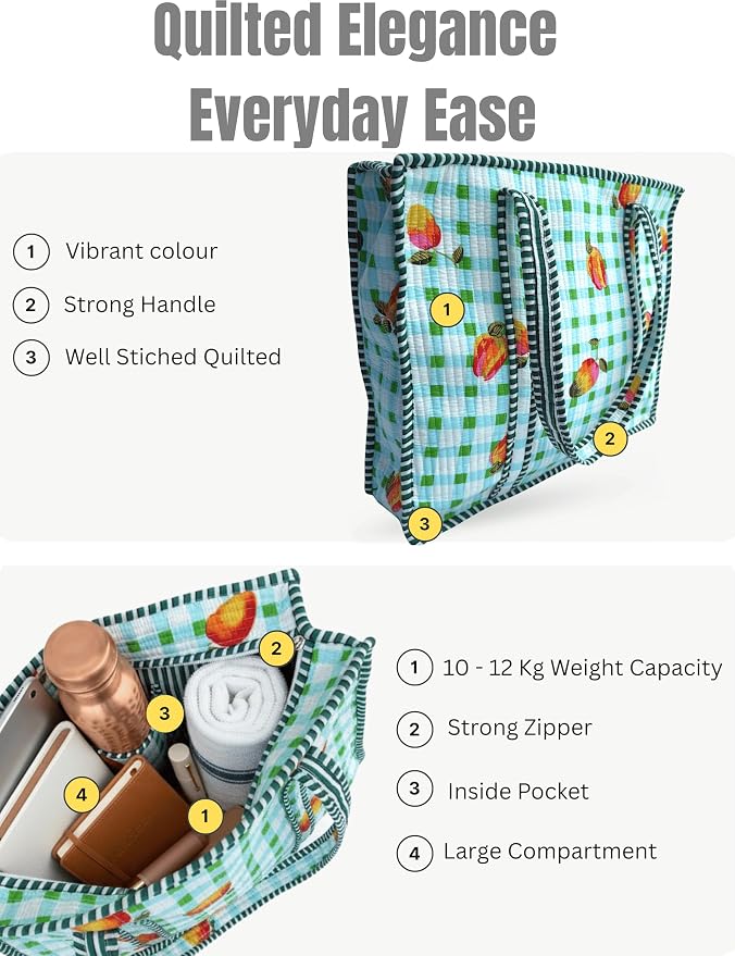 Cotton Quilted Tote Bag for Women – Large Beach & Travel Tote - Image 2