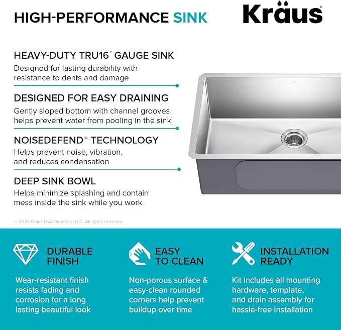 Kraus KHU100-32 Standart PRO 16 Gauge Undermount Single Bowl Stainless Steel - Image 12