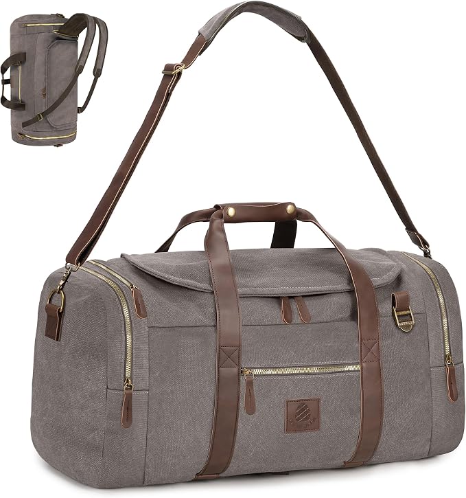 60L Travel Bags for Men, Nomad Canvas Duffle Bag Vintage Genuine Leather Travel by DensataTravelBag