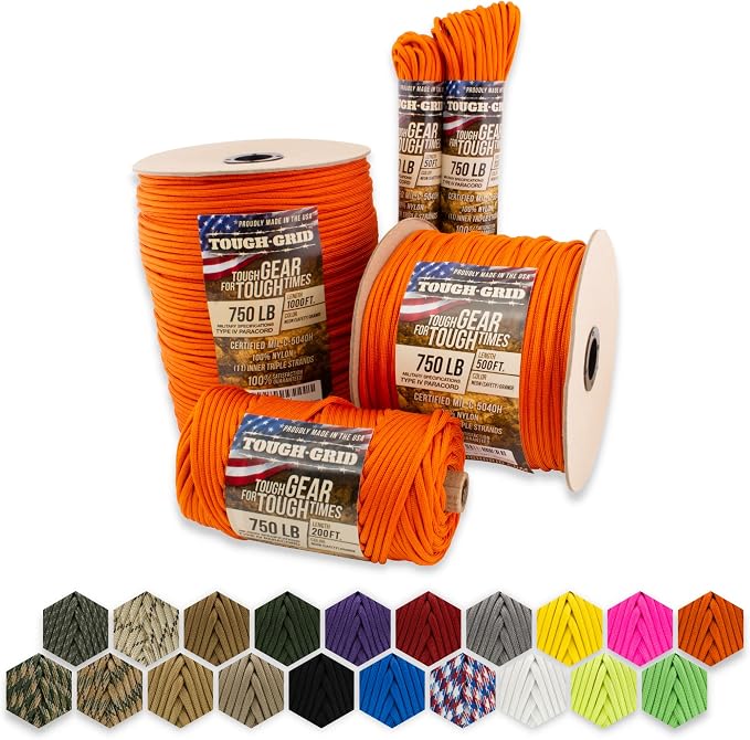 TOUGH-GRID 750 Paracord Rope Nylon Parachute Cord, Made in USA Survival Kit by TOUGH-GRID