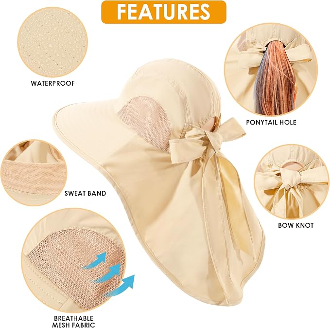 Womens Sun Hat UV Protection, Foldable Waterproof Wide Brim Bucket Hats - Image 6