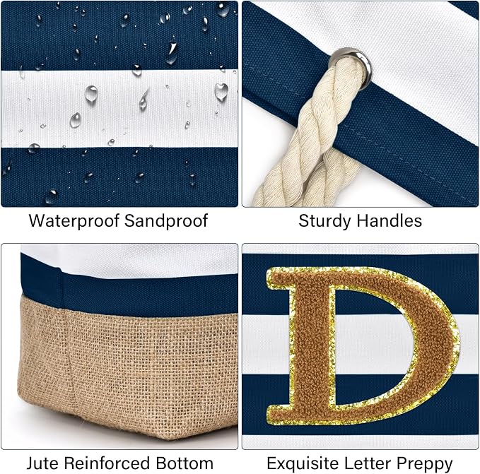 Becokan Beach Bag Initial Beach Tote - Image 2