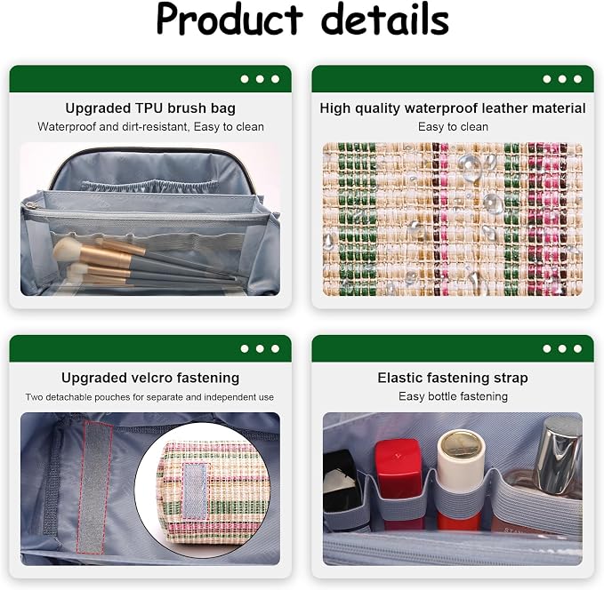 Travel Makeup Bag for Women: Large Capacity Open Flat Make up Bag Set of 3 - Image 4