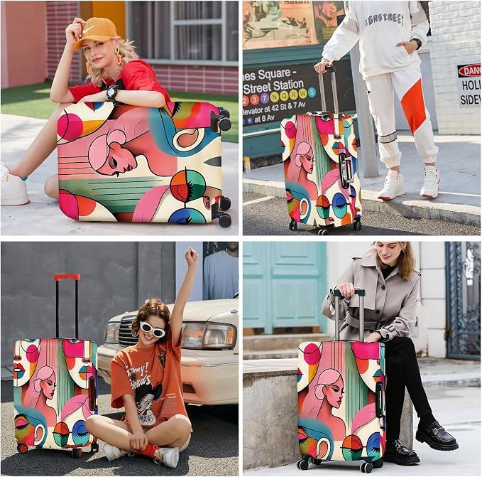 ANNA QUEEN Modern Art Fashion Luggage Cover, Stylish Abstract Woman Suitcase - Image 7