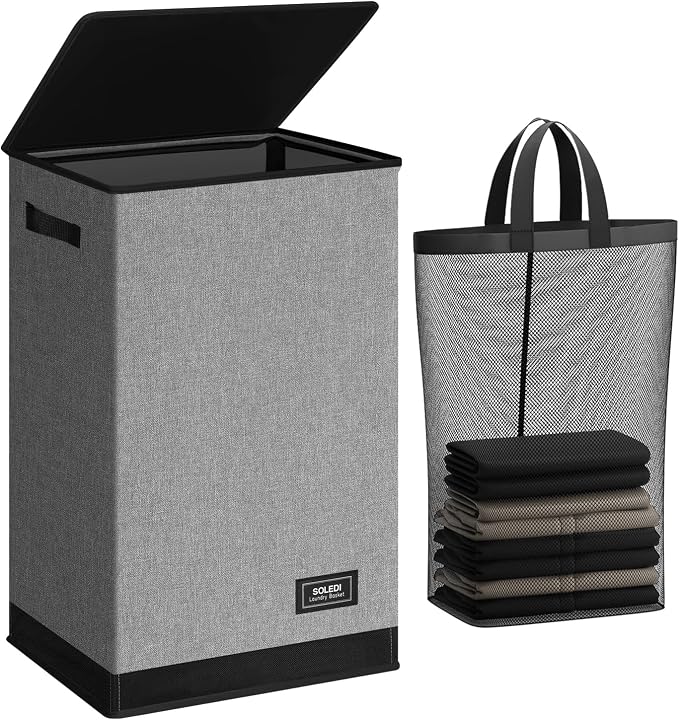 SOLEDI Laundry Hamper with Lid 90L Large & Tall Collapsible Laundry Basket by SOLEDI
