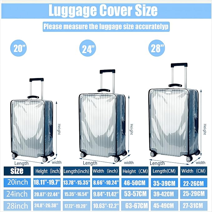 3 PCS Luggage Covers for Suitcase TSA Approved, 20/24/28 Inch Transparent - Image 2