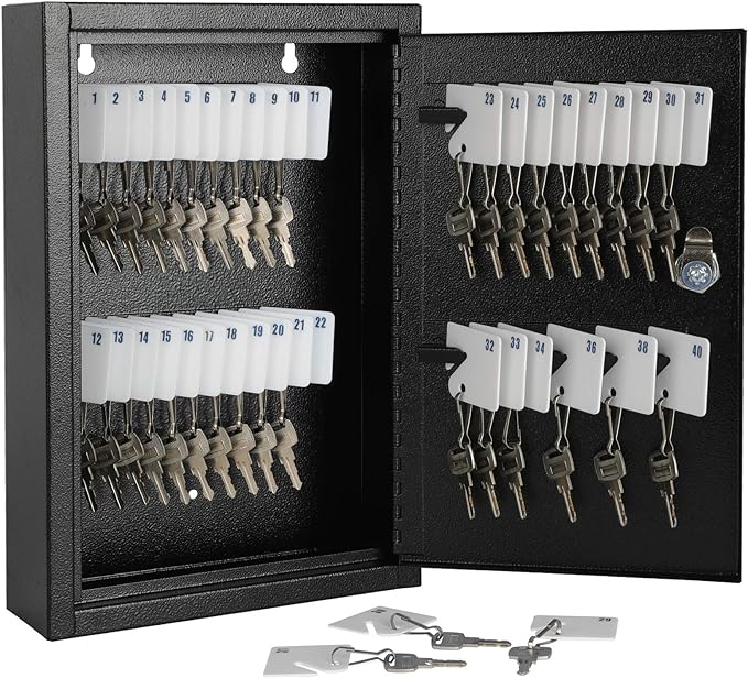 KYODOLED Key Storage Lock Box Wall Mount, Locking 40 Key Cabinet Holder Box by KYODOLED